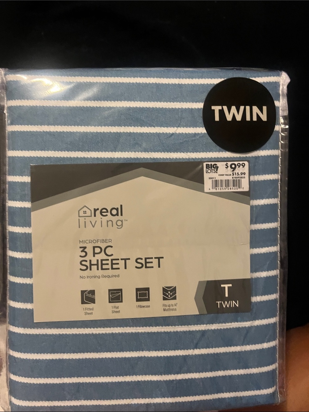 Striped Blue 3-Pc Sheet Set - Navy Blue